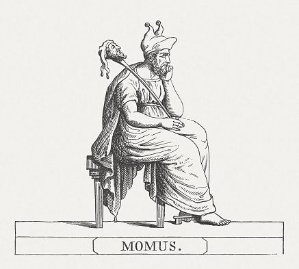Momus - the Greek god of ridicule. Woodcut engraving from the the book 