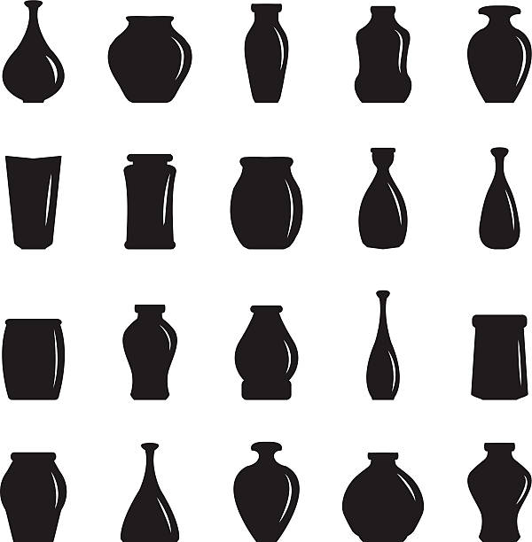 vase icons set - pottery stock-grafiken, -clipart, -cartoons und -symbole