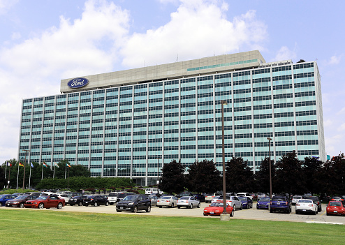 Dearborn, MI, USA – July 31, 2014: The Ford Motor Company World Headquarters building located in Dearborn, Michigan. Ford Motor Company is an American multinational automobile corporation.
