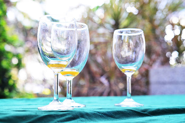 istock Empty champagne glasses on the wedding table. Used as background. 508484430