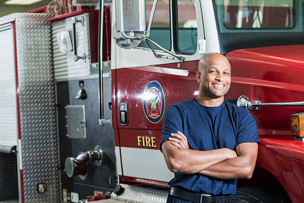 istock African American fireman at fire station 508484870