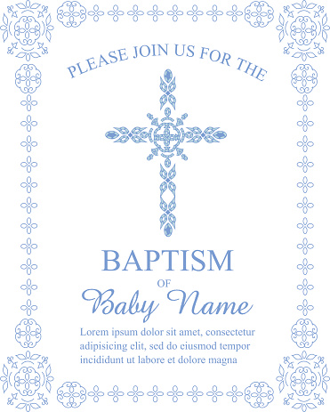 Baptism Invitation Template with Ornate Cross and Border