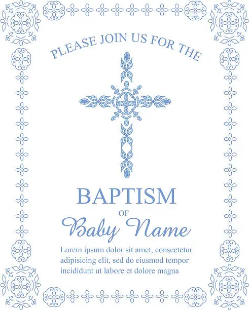 Vector illustration of Baptism Invitation Template with Ornate Cross and Border