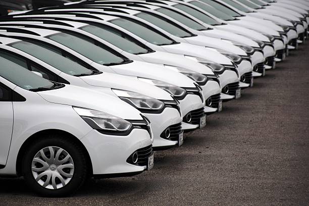 Renault cars in a row stock photo