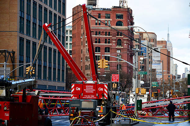 Excavator in construction site across Manhattan, New York