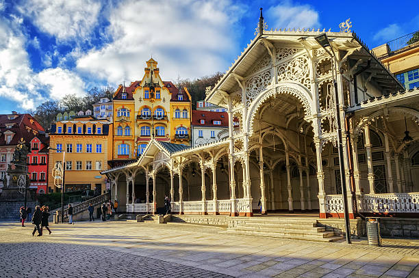 Karlovy Vary, Carlsbad, famous resort town in Bohemia, Czech Republic stock photo