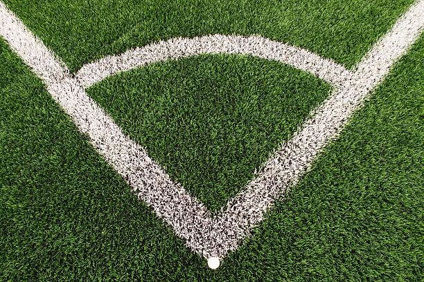 istock Football playground corner on artificial green turf ground 508494566