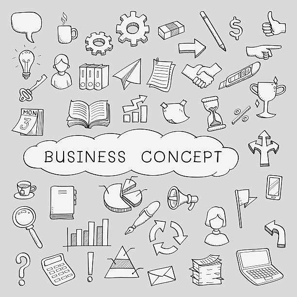 illustrations, cliparts, dessins animés et icônes de doodle icônes de concept d'affaires - diagram business writing women