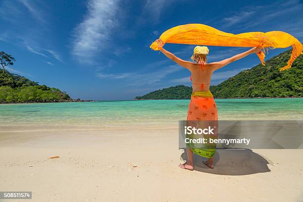 Woman With Sarong Stock Photo - Download Image Now - Adult, Andaman Sea, Beach