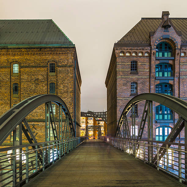 Hamburg famous Speicherstadt by night in Germany