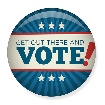 Retro or Vintage Style Vote or Voting Campaign Election Pin Button or Badge