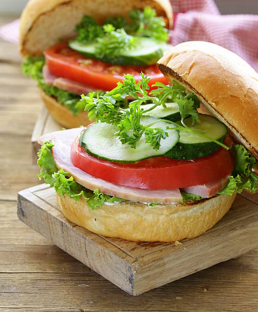 istock snack burger with fresh vegetables and ham 508512109
