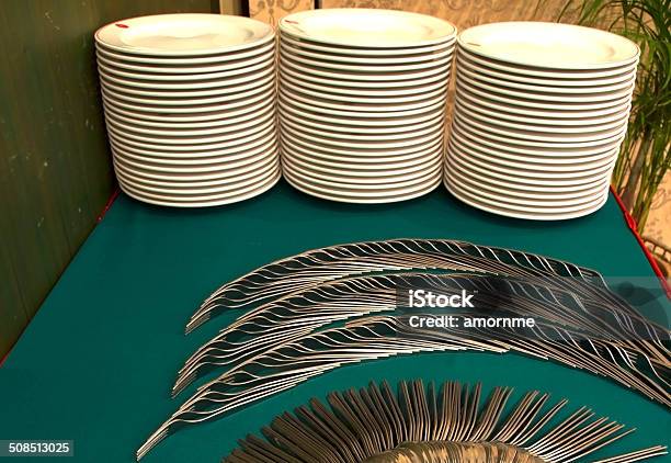 Plate And Spoon Set In A Stylish Party Stock Photo - Download Image Now - Arrangement, Arranging, Banquet