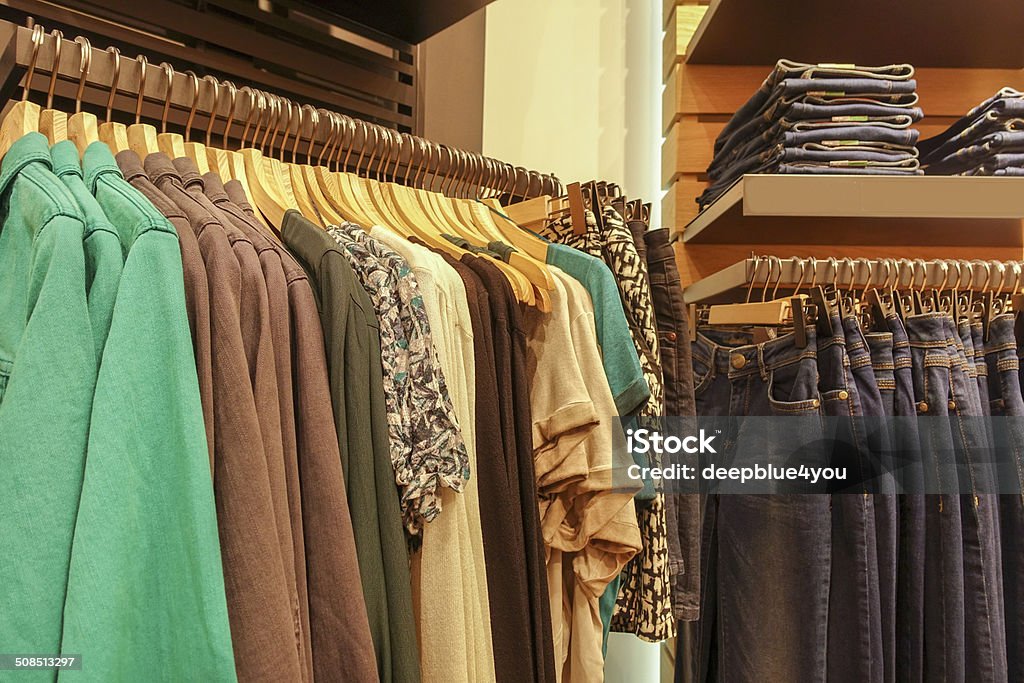 Clothes on hanger in fashion store Clothes on hanger Clothing Stock Photo