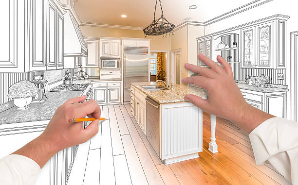 istock Male Hands Sketching Custom Kitchen with Photo Showing Through 508513906