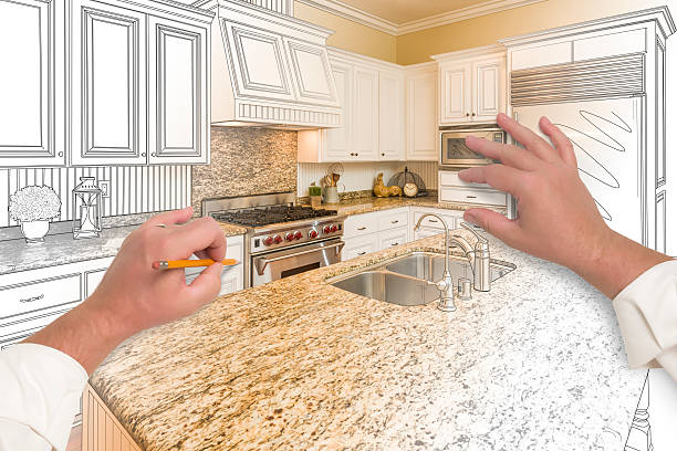 istock Male Hands Sketching Custom Kitchen with Photo Showing Through 508514046