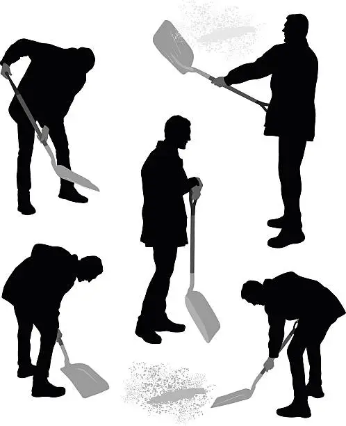 Vector illustration of Man Shovelling Snow