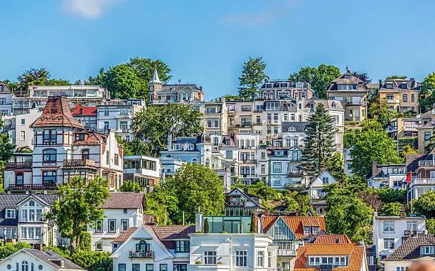 Luxury villas in Blankenese a suburb of Hamburg and close by river Elbe - Germany. 