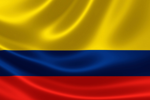 3D rendering of the flag of Colombia on satin texture.