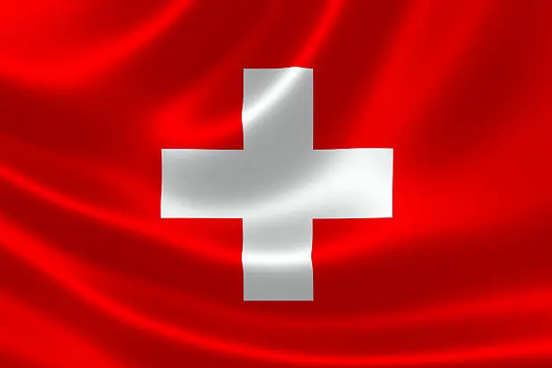 3D rendering of the flag of Switzerland on satin texture.