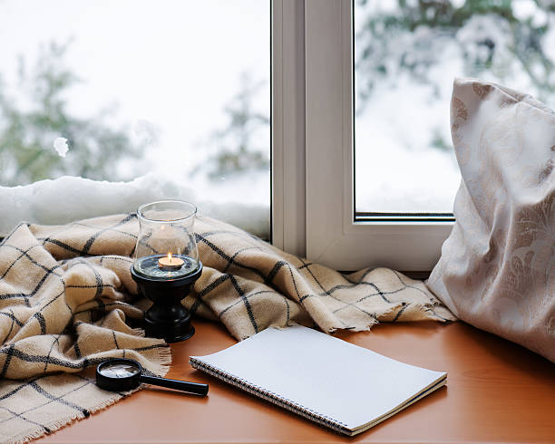 istock Open notepad, magnifier glass, pillow, candle and beige warm pla 508517194