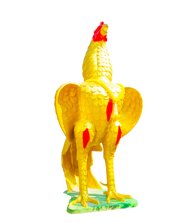 Statue of Rooster at Samut Sakhon. Golden Rooster is symbol of wealth., San Phanthai Norasing.Big chicken