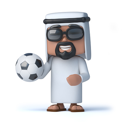 3d render of an Arab sheik holding a soccer ball.
