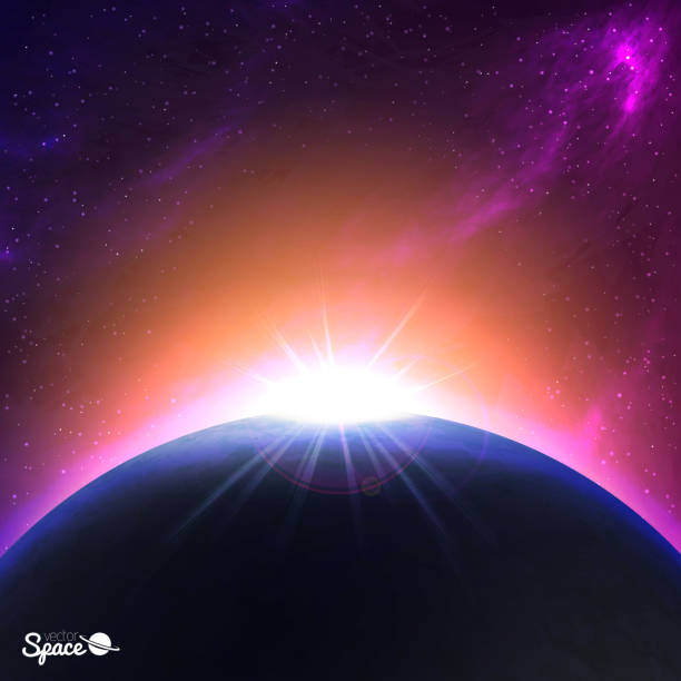 istock Sunrise over Earth-like planet. Colorful Space background. Vector illustration 508538418