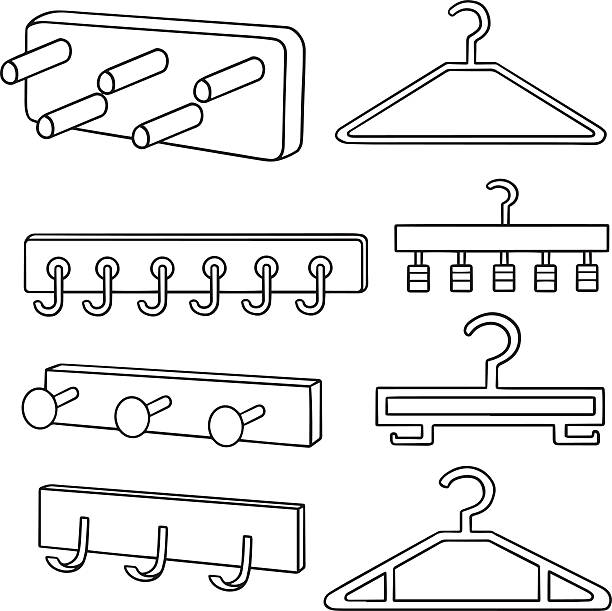 vector set of wall coat rack and hanger vector set of wall coat rack and hanger coat rack stock illustrations