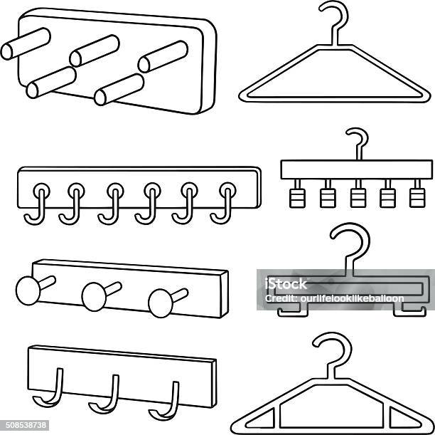 Vector Set Of Wall Coat Rack And Hanger Stock Illustration - Download Image Now - Coat Hook, Hook - Equipment, Illustration