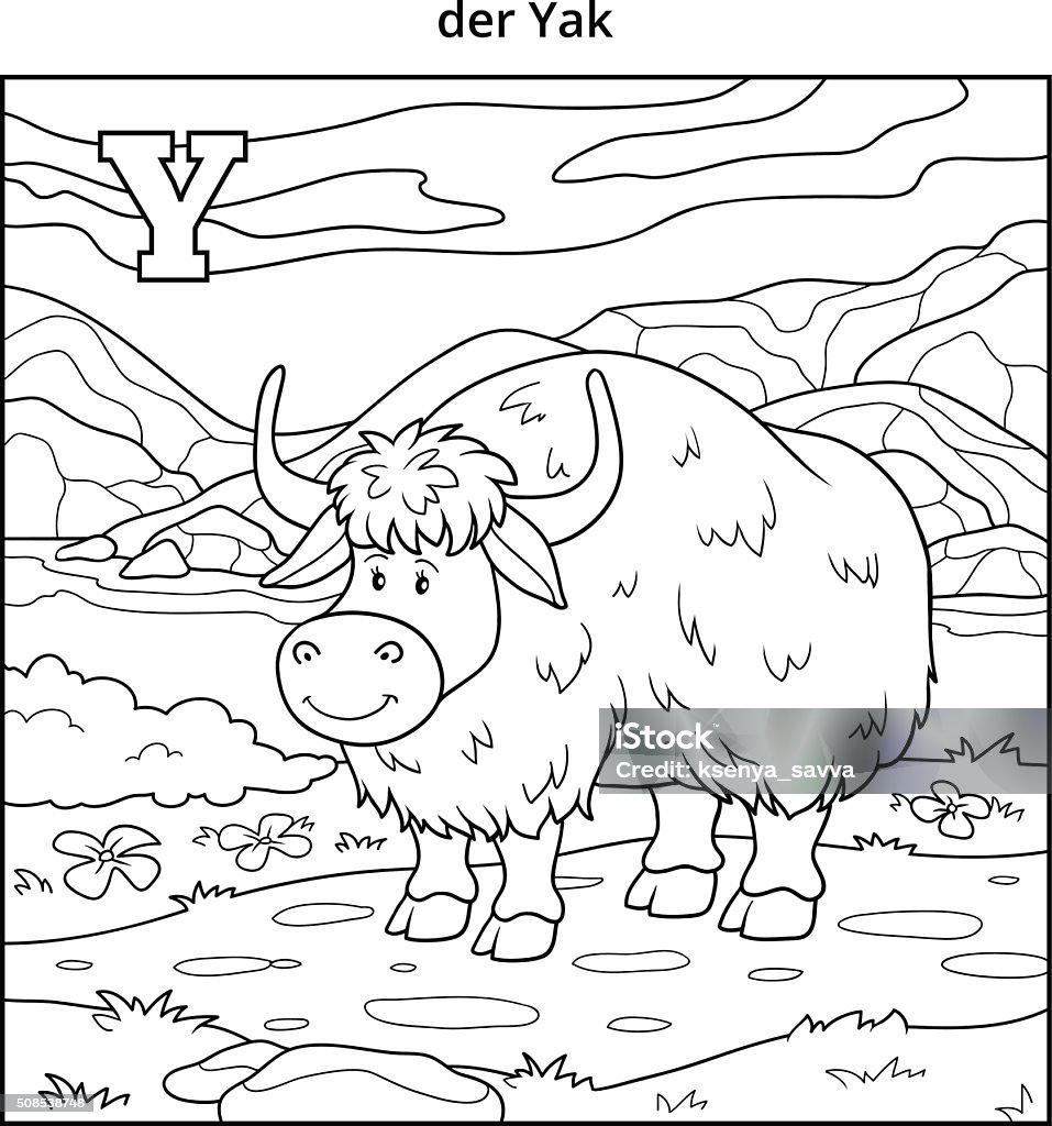 German alphabet, letter Y (yak and background) German alphabet, vector illustration (letter Y). Colorless image (yak and background) Alphabet stock vector