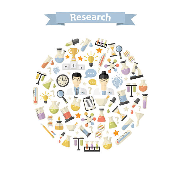 illustrazioni stock, clip art, cartoni animati e icone di tendenza di ricerca web icone in cerchio - laboratory glassware chemical tubing globe