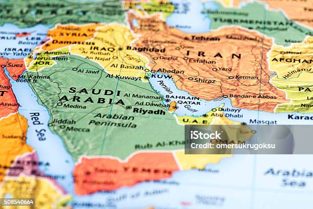 Map Of Middleeastern Countries Stock Photo - Download Image Now - Map, Persian Gulf Countries, Persian Gulf