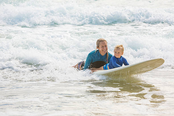 istock Mother Taking Her Young Child Surfing at the Beach 508541106