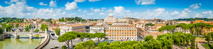 View over the city of Rome, Italy, June 02 2015, with residential, historical and commercial buildings.