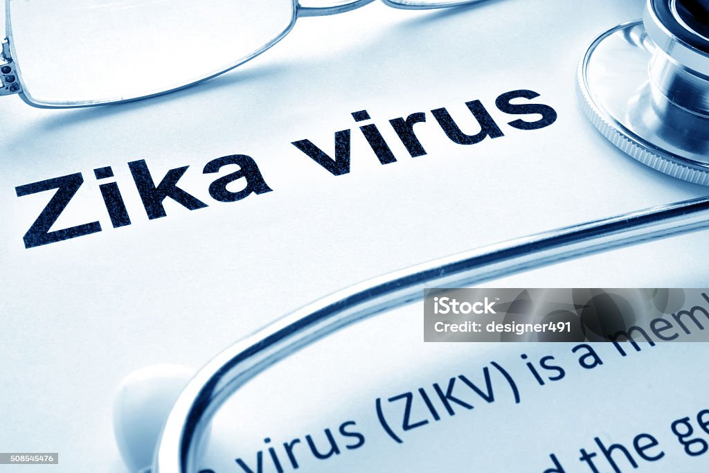 Paper with diagnosis  zika virus and stethoscope. Zika Virus Stock Photo