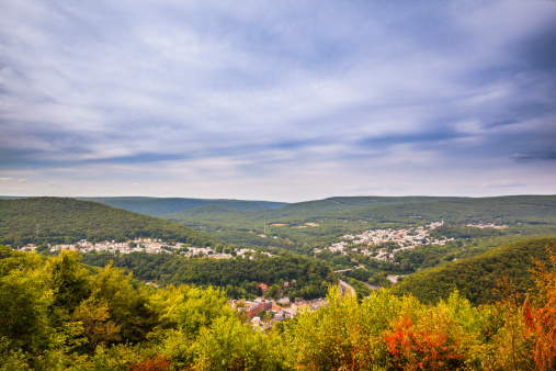 Scenic view from Flagstaff Mountain Park to Jim Thorp (Mouth Chunk), Carbon County, Pennsylvania.