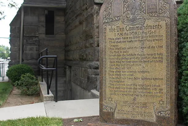 Ten Commandments in stone out side of an old church in Boise Idaho by the Capitol