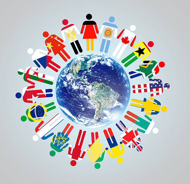Together we make a difference! A globe with vector representations of world cultures and nationalities standing around ithttp://195.154.178.81/DATA/i_collage/pi/shoots/784106.jpg diplomacy stock pictures, royalty-free photos & images