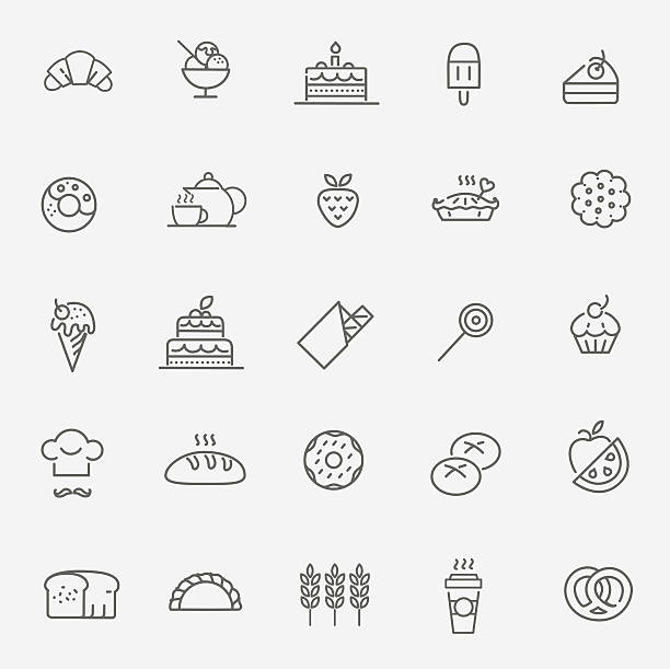 bäckerei icon-set - flatware silverware in a row eating utensil stock-grafiken, -clipart, -cartoons und -symbole