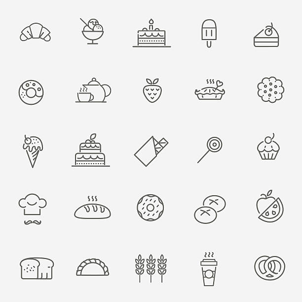 Bakery icon set outline vector icons cake symbols stock illustrations