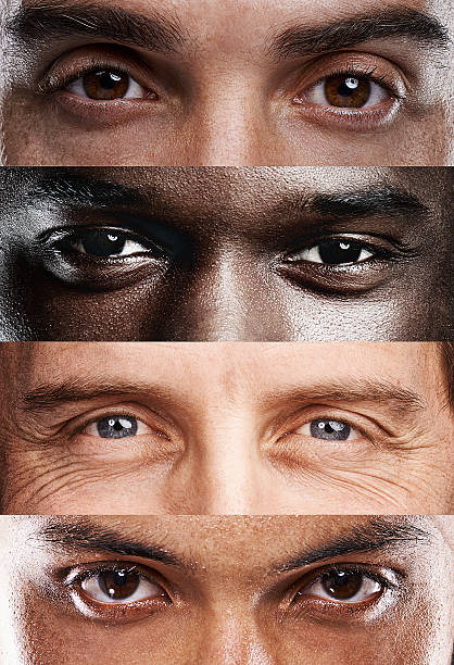 The windows to the soul, no matter where you're from! A cropped view of four different nationalities of men's eyes human eye photos stock pictures, royalty-free photos & images