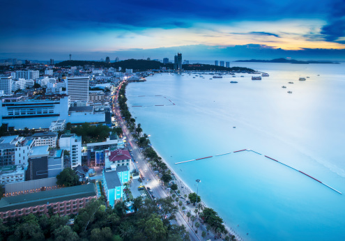Pattaya is a most popular beach resort with tourists and expatriates. It is located on the east coast of the Gulf of Thailand, southeast of Bangkok in the province of Chonburi.
