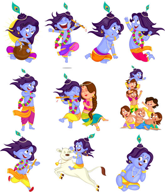 Krishna Janmashtami Krishna Janmashtami background in vector radha krishna stock illustrations