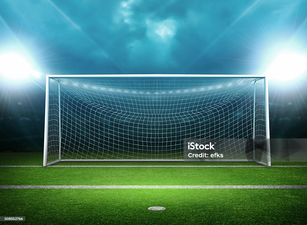 Goal post An imaginary stadium and goal post are modelled and rendered. Goal - Sports Equipment Stock Photo