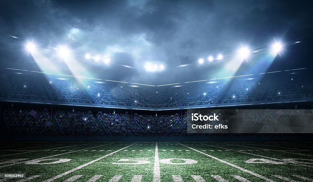 american football stadium An imaginary stadium is modelled and rendered. American Football - Sport Stock Photo