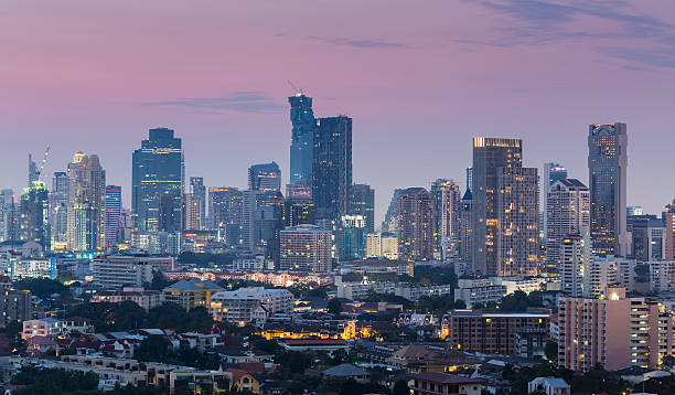 istock Aerial view city downtown twilight time 508555180