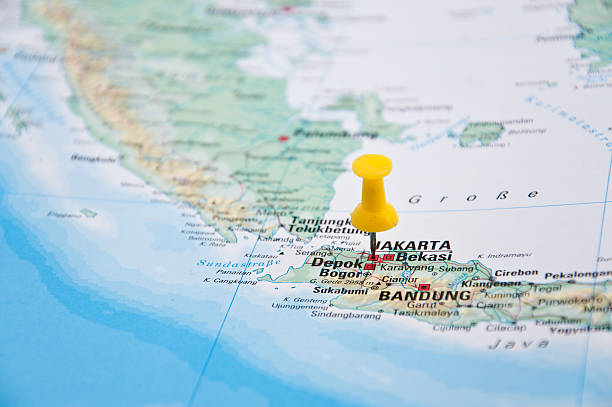 istock Jakarta, Java, Indonesia, Yellow Pin, Close-Up of Map. 508555418