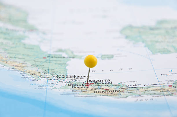 istock Jakarta, Java, Indonesia, Yellow Pin, Close-Up of Map. 508555444