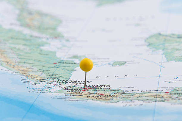istock Jakarta, Java, Indonesia, Yellow Pin, Close-Up of Map. 508555492